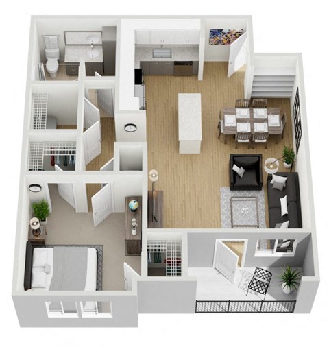 Floor plan for 1 bed, 1 bath, 842 sqft